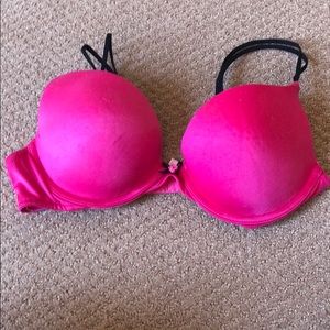 Hot pink black strap push up bra